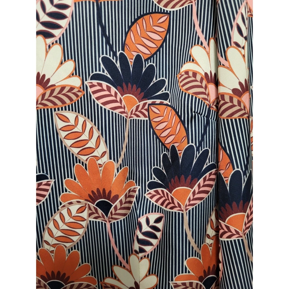 Hawes & Curtis Navy Rust Floral Bow Neck Button Up Office Blouse Sz 22uk/18us - Picture 4 of 9
